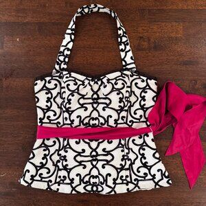 WHBM Baroque Scroll Corset Bustier w/ Hot Pink Silk Sash & Tulle — Size 4